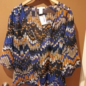 New Multi Color Blouse Short Sleeve Shirt Sz 2X